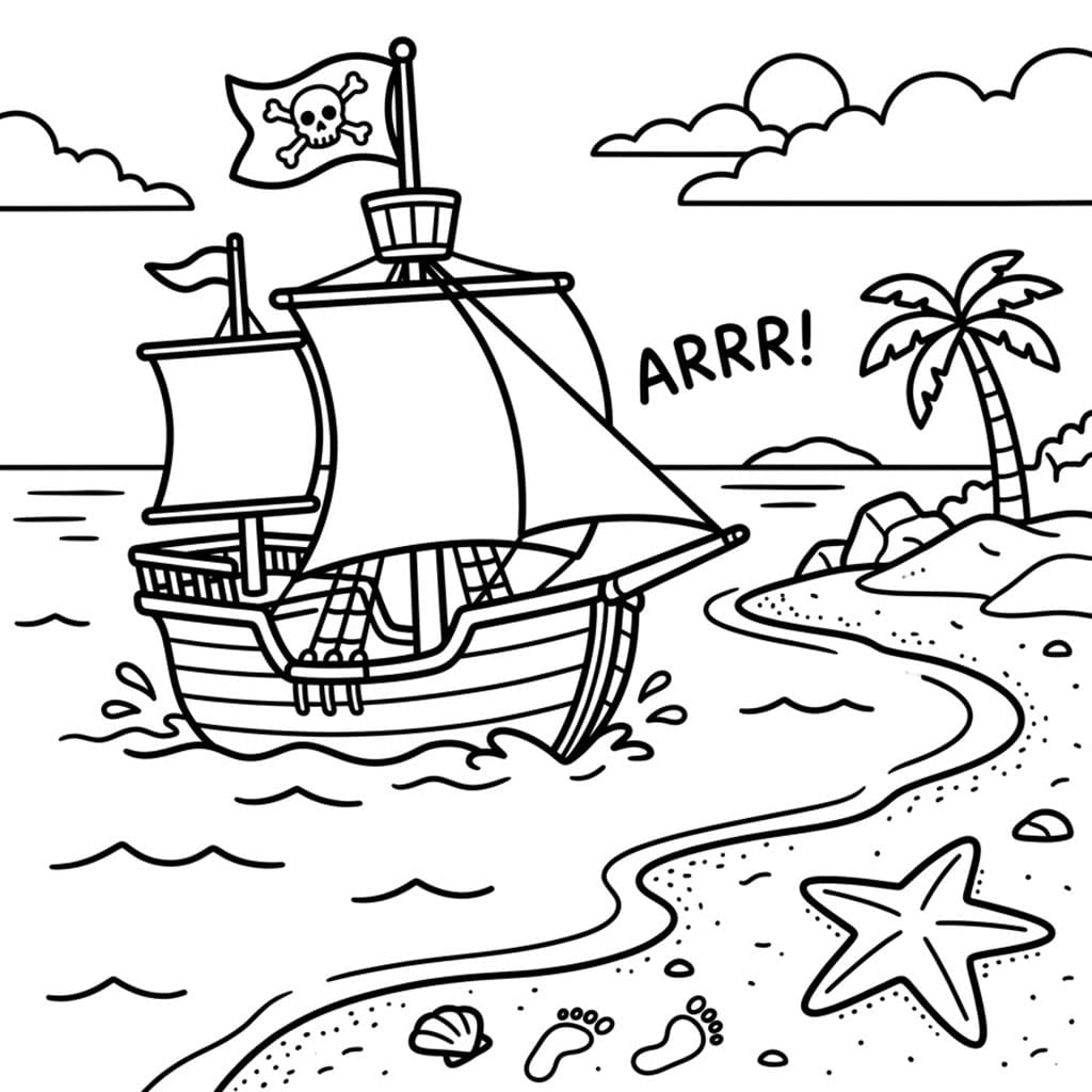 Piratskip med Tønne fargelegging