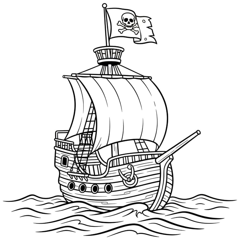 Piratskip med Utkikkstønne fargelegging