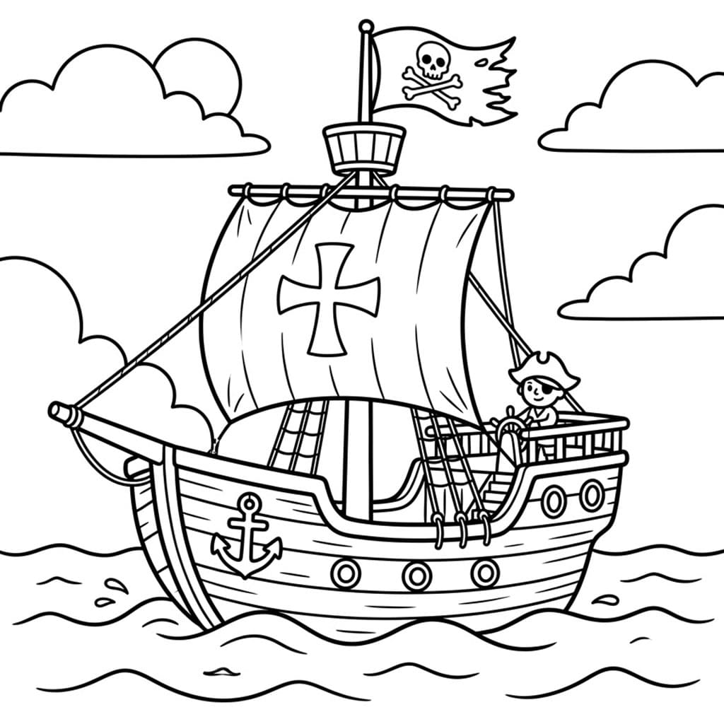 Piratskip på Bølger fargelegging