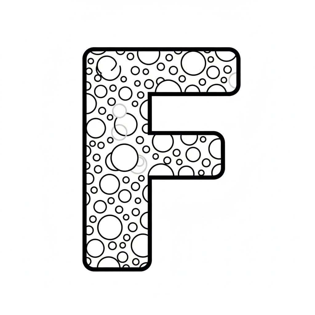 Rundt mønster bokstav F fargelegging