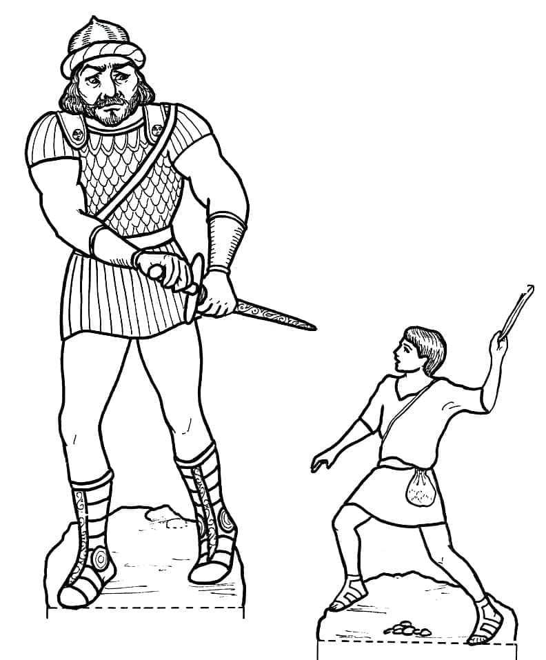 Skriv ut David og Goliat fargelegging
