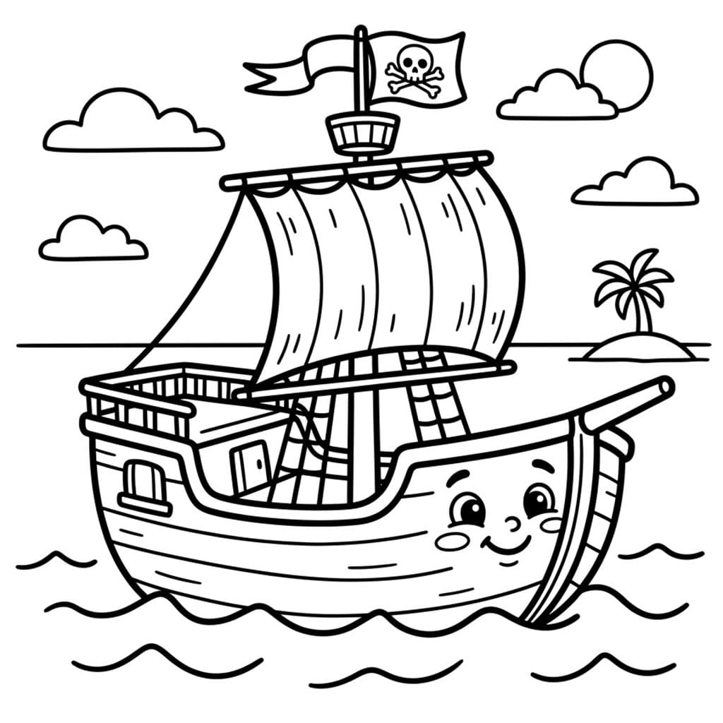 Søtt Piratskip fargelegging