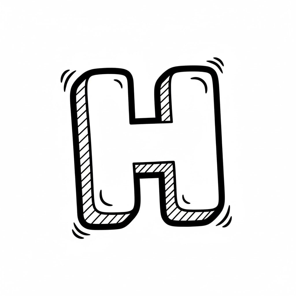 Tegneseriebokstaven H omriss fargelegging