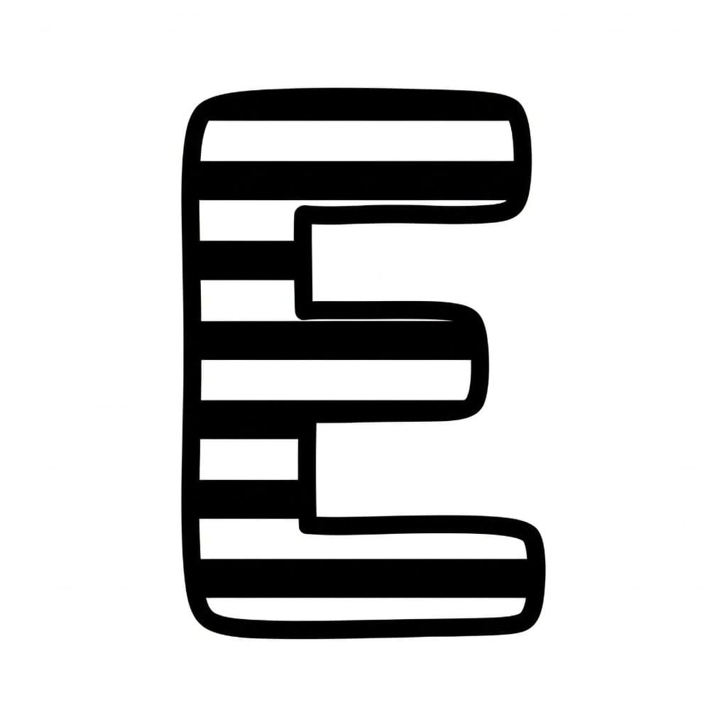 Ulinjert bokstav E fargelegging