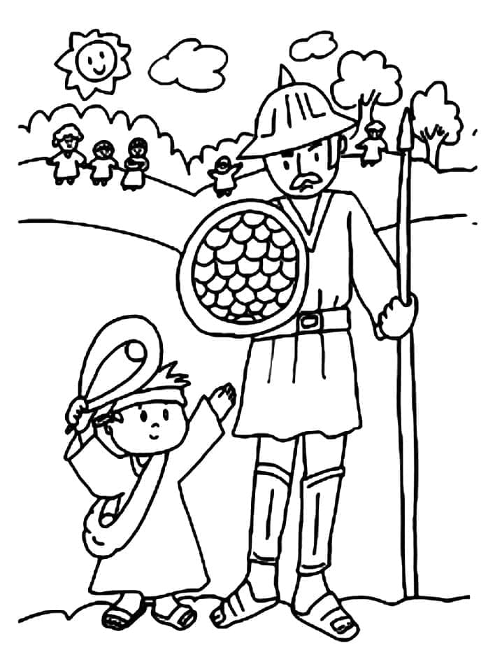 Utskrivbar Gratis David og Goliat fargelegging