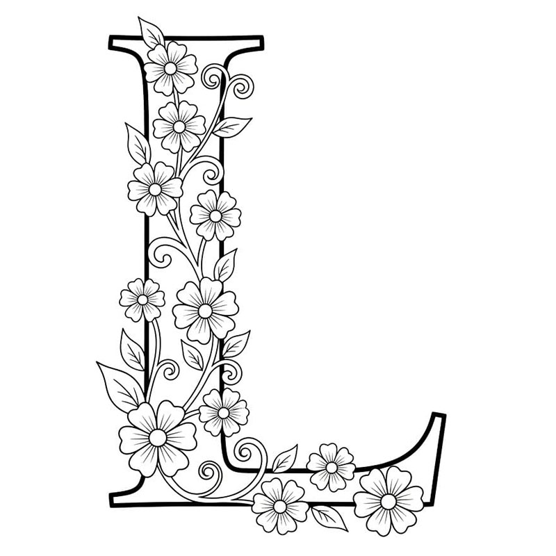 Blomsterkontur med bokstav L fargelegging