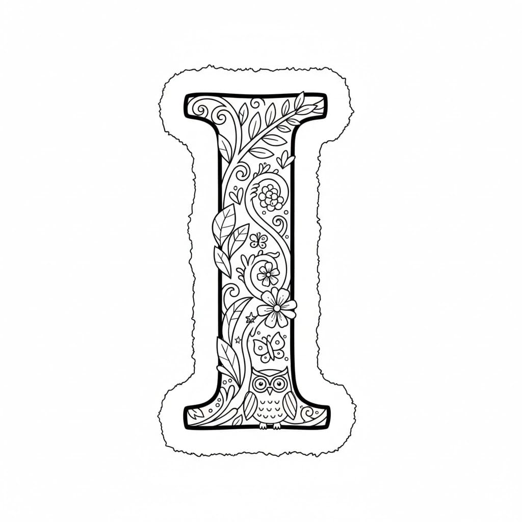 Bokstav I revet papir fargelegging