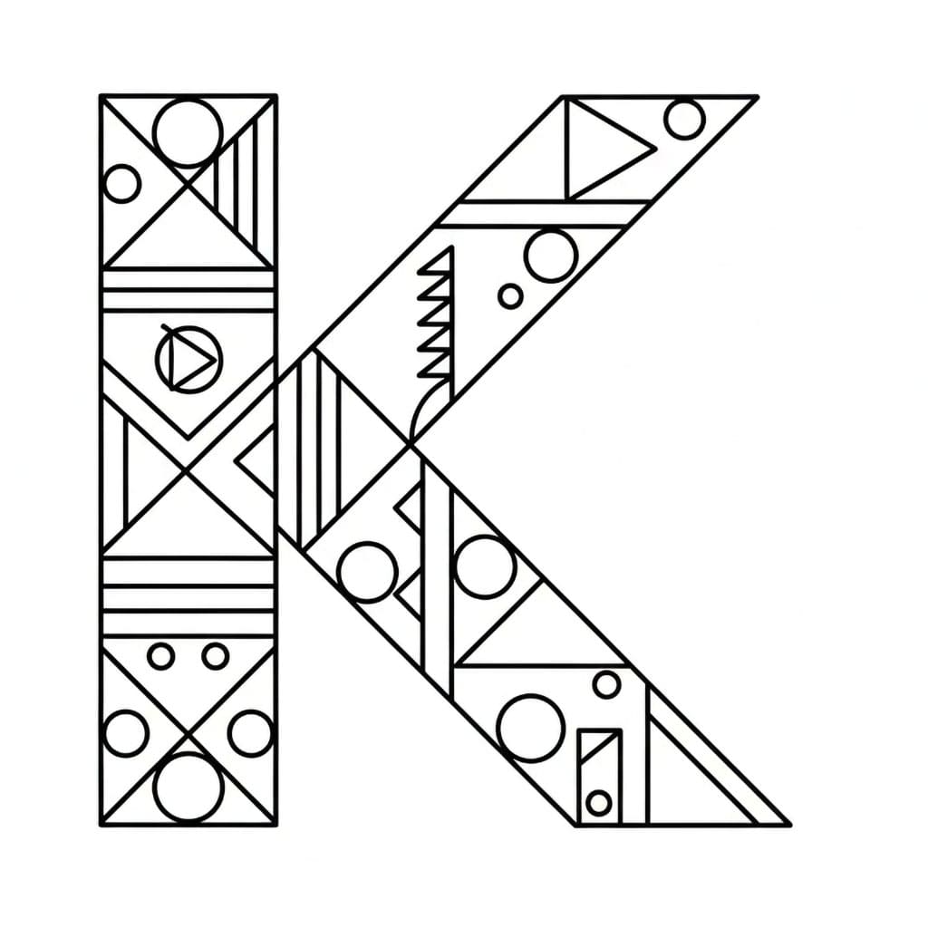 Bokstaven K abstrakt geometri fargelegging