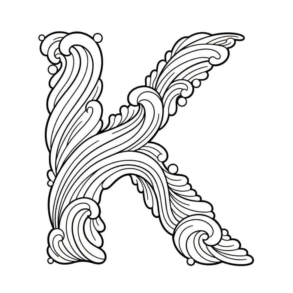 Bokstaven K bølgemønster fargelegging