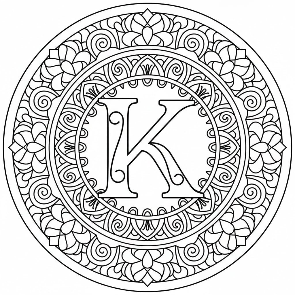 Bokstaven K enkel mandala fargelegging