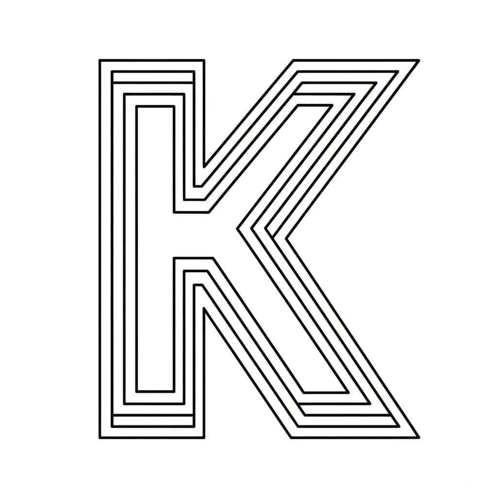 Bokstaven K lagdelt omriss fargelegging