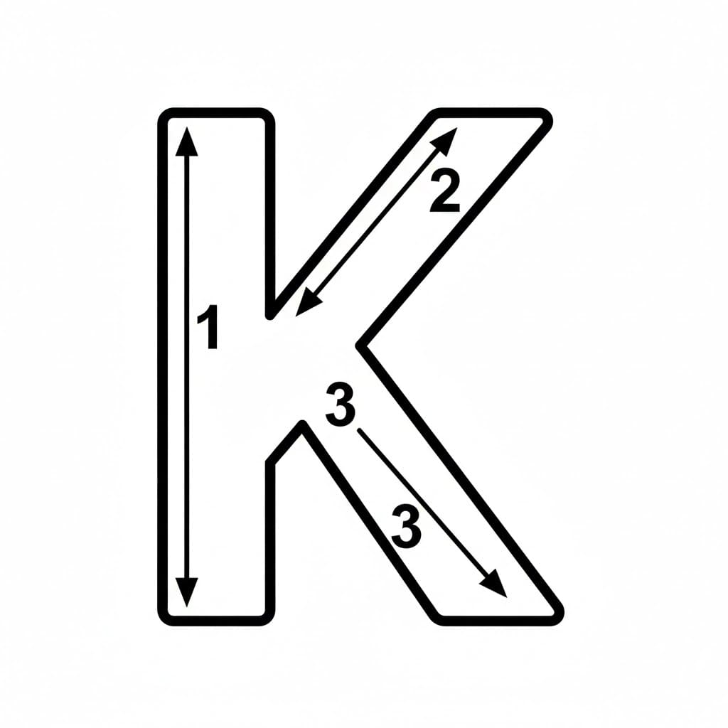 Bokstaven K linjeguide fargelegging