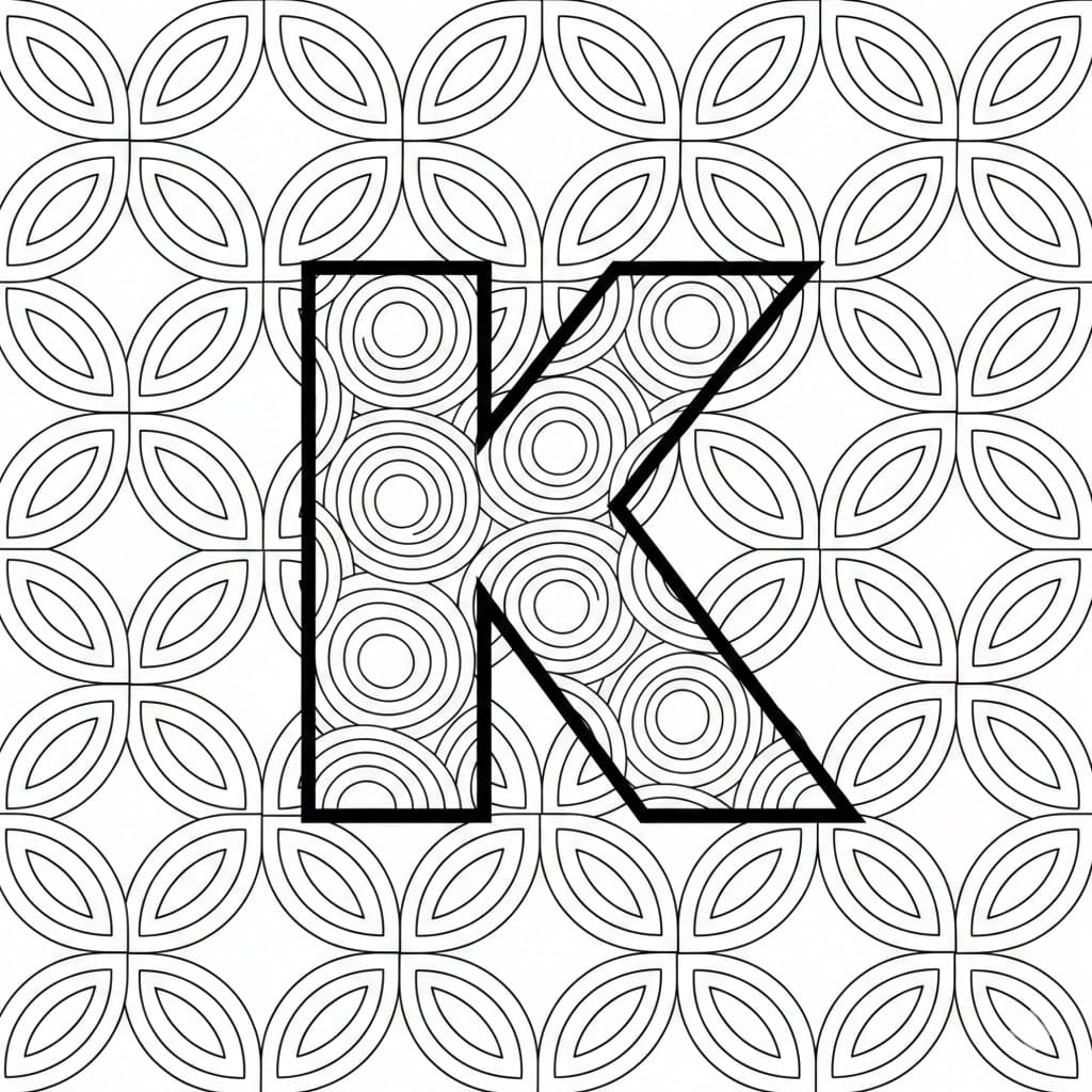 Bokstaven K sirkelmønster fargelegging