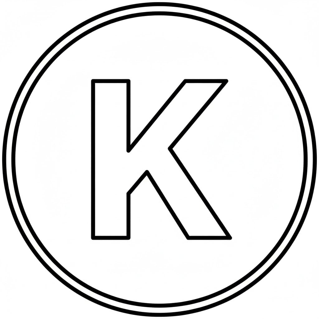 Bokstaven K sirkelramme fargelegging