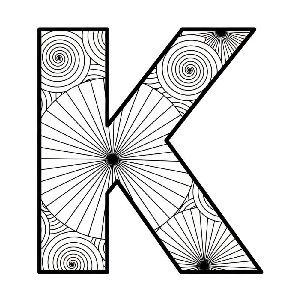 Bokstaven K spiralmønster fargelegging