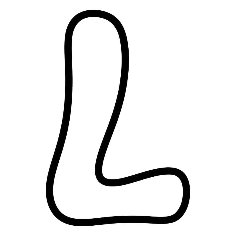 Bokstaven L er svakt buet fargelegging