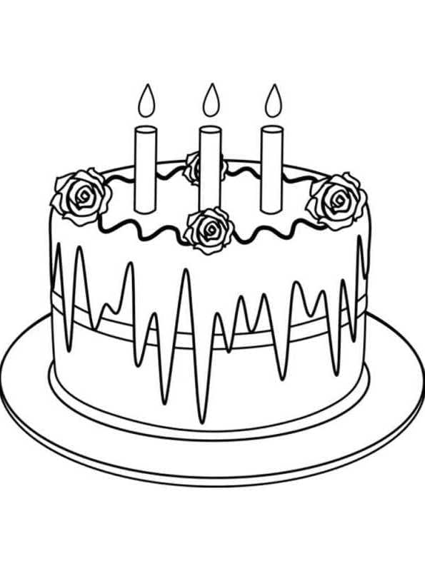 Bursdagskake med tre lys fargelegging