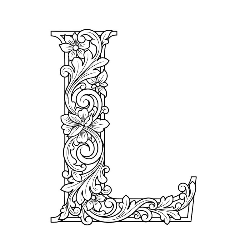 Dekorativ bokstav L fargelegging