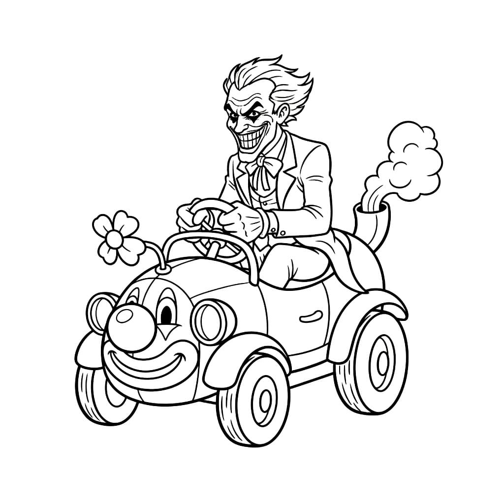 Joker som kjører en klovnebil fargelegging
