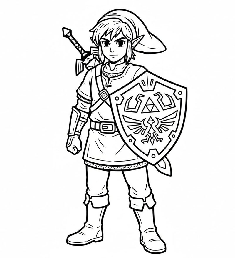 Link med Hylian skjold fargelegging