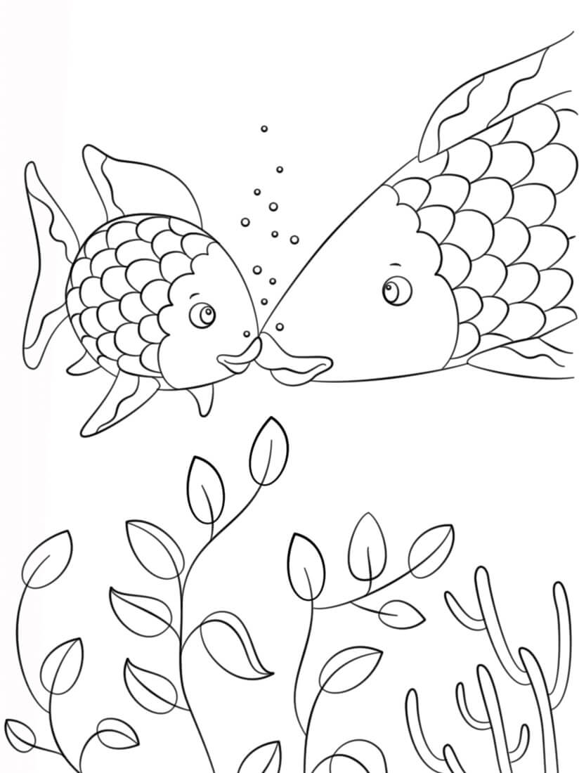 Liten fisk snakker med Regnbuefisken fargelegging