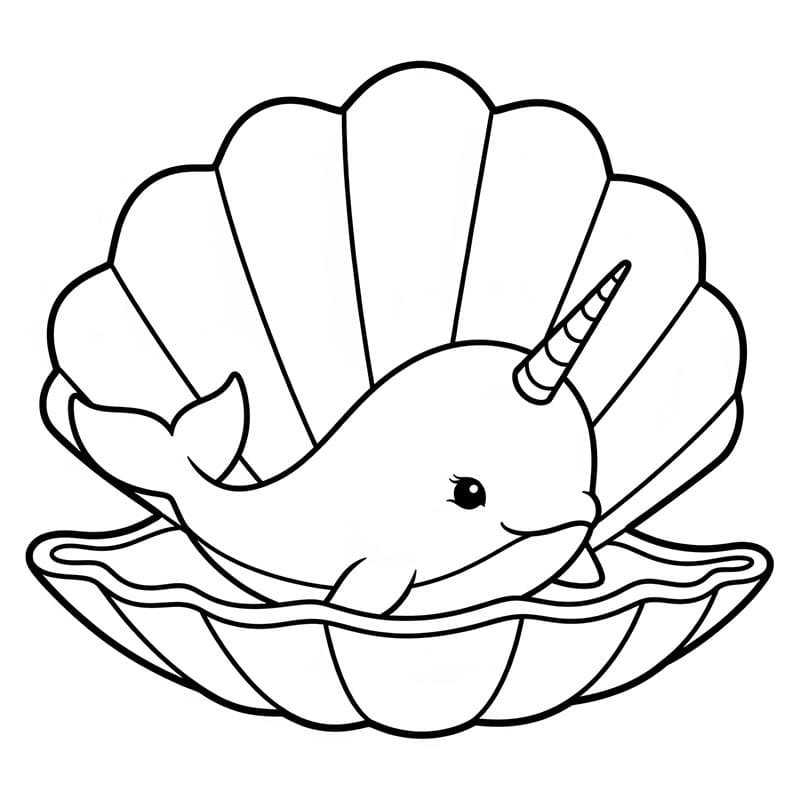 Narhval i et skjell fargelegging