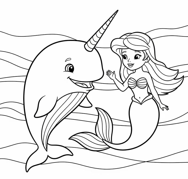 Narhval med havfruer fargelegging