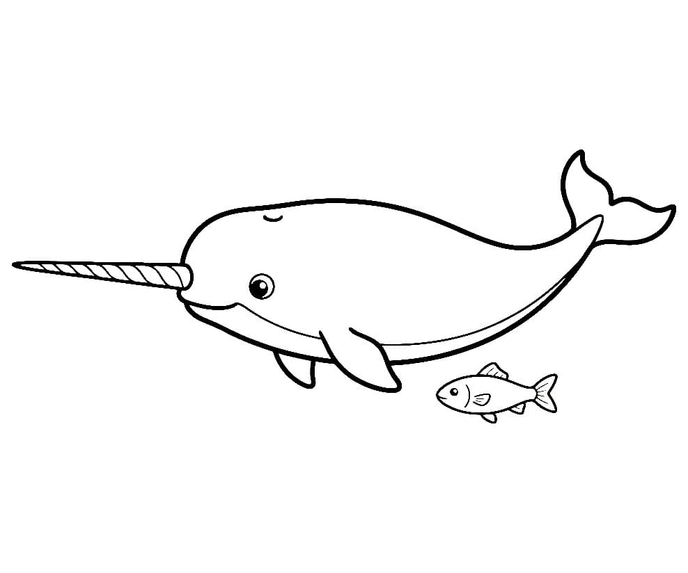 Narhval med liten fisk fargelegging