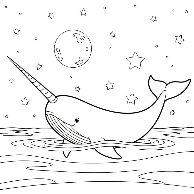 Narhval med månen fargelegging