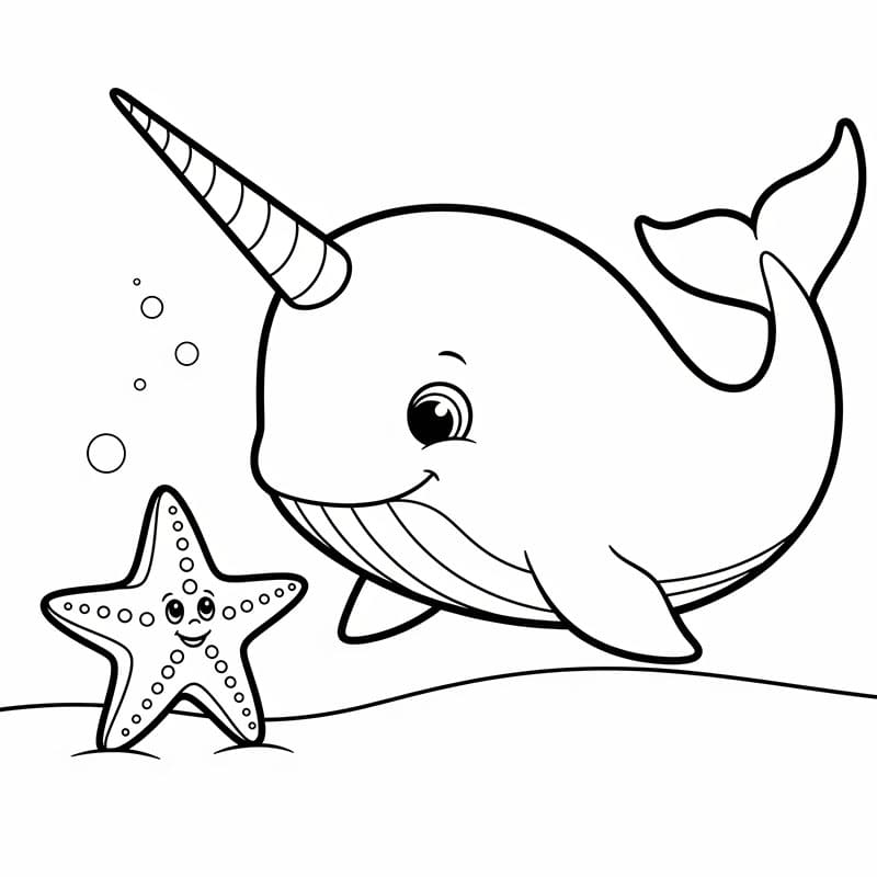 Narhval med sjøstjerne fargelegging