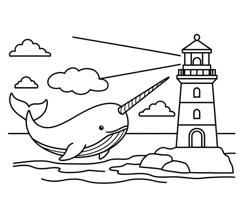 Narhval og fyrtårn fargelegging