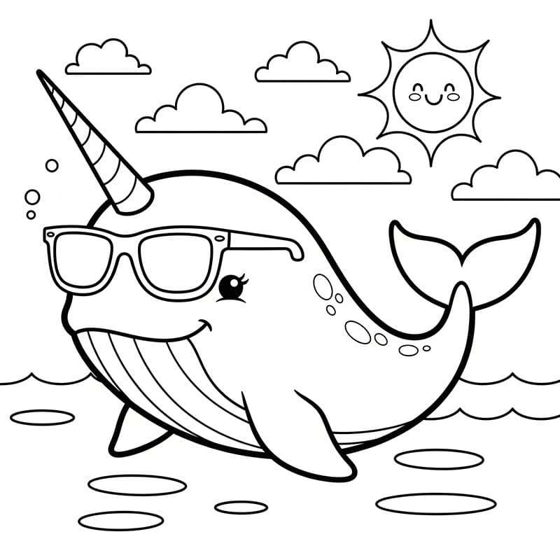 Narhval og maneter fargelegging