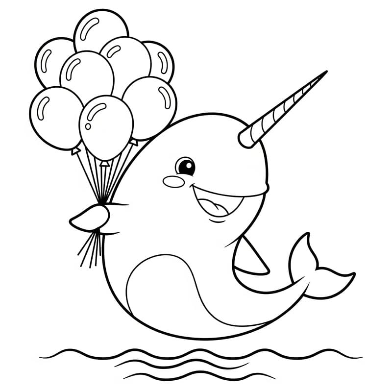 Narhval som holder ballonger fargelegging