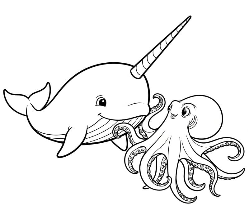 Narhvalen og blekkspruten fargelegging