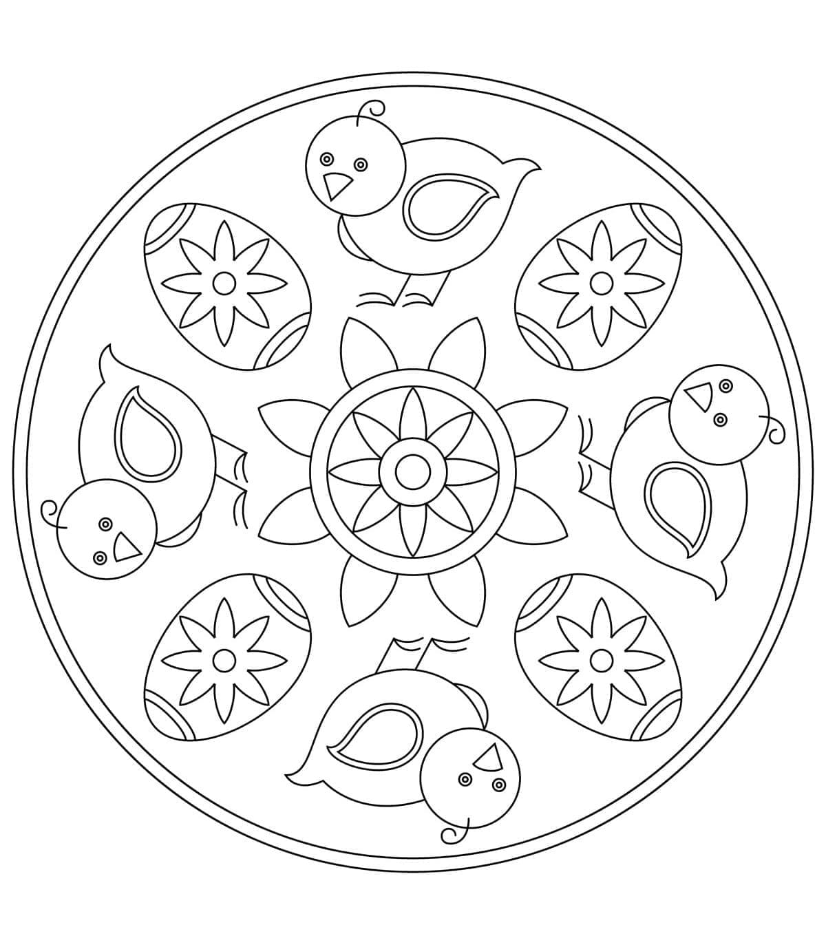 Påskekyllingmandala fargelegging
