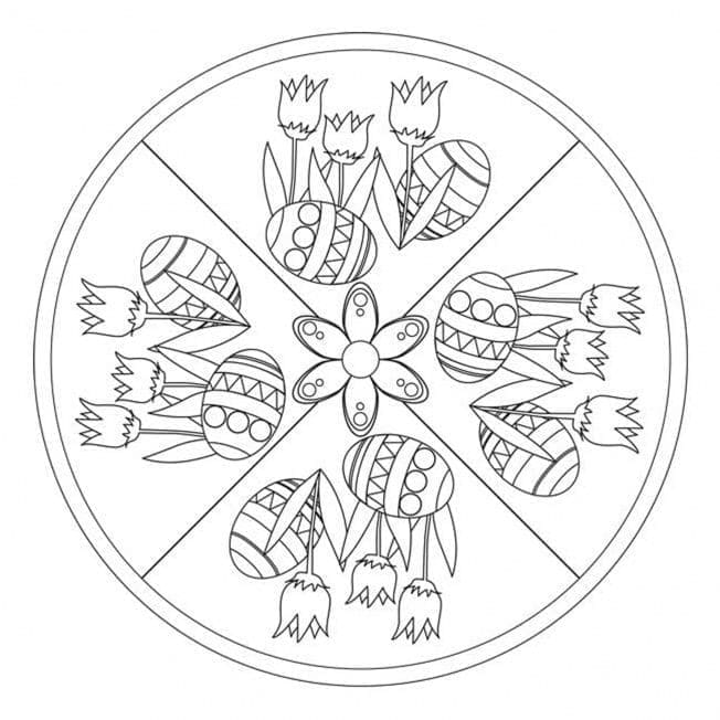 Påskemandala med blomster fargelegging