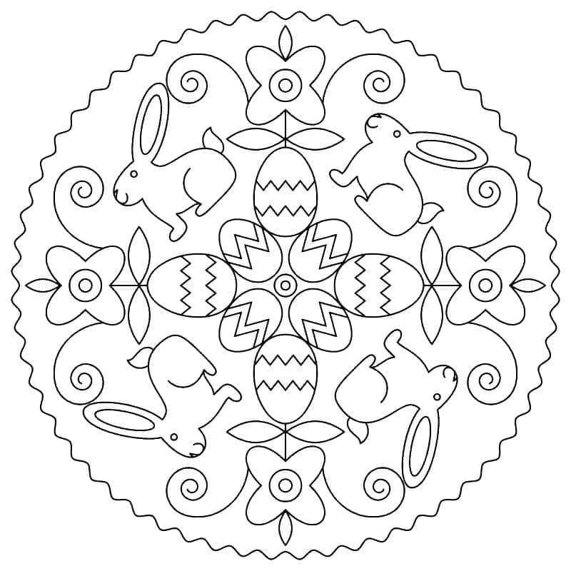 Påskemandala med kanin og egg fargelegging