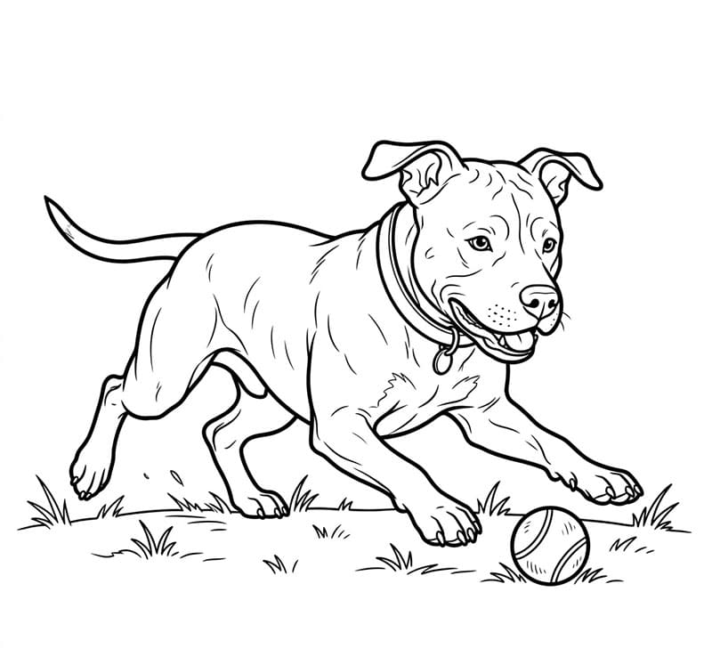 Pitbull leker med ball fargelegging