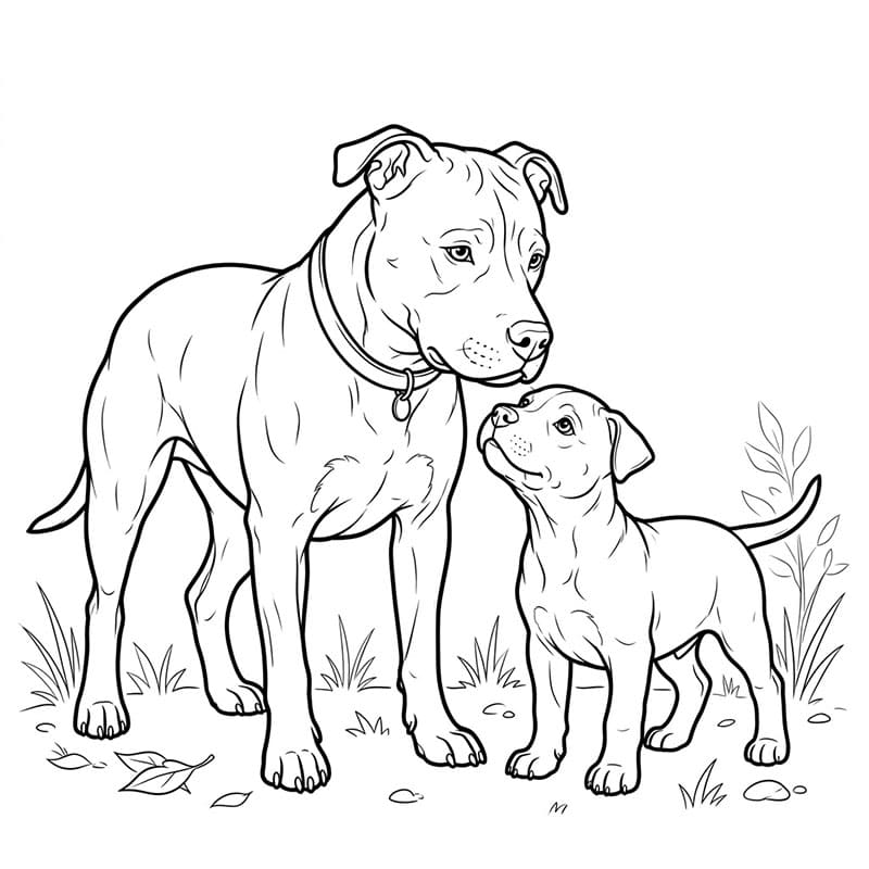 Pitbull med valp fargelegging