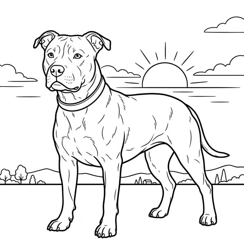 Pitbull ved solnedgang fargelegging