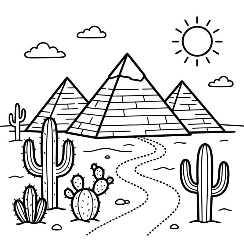 Pyramider og kaktus fargelegging