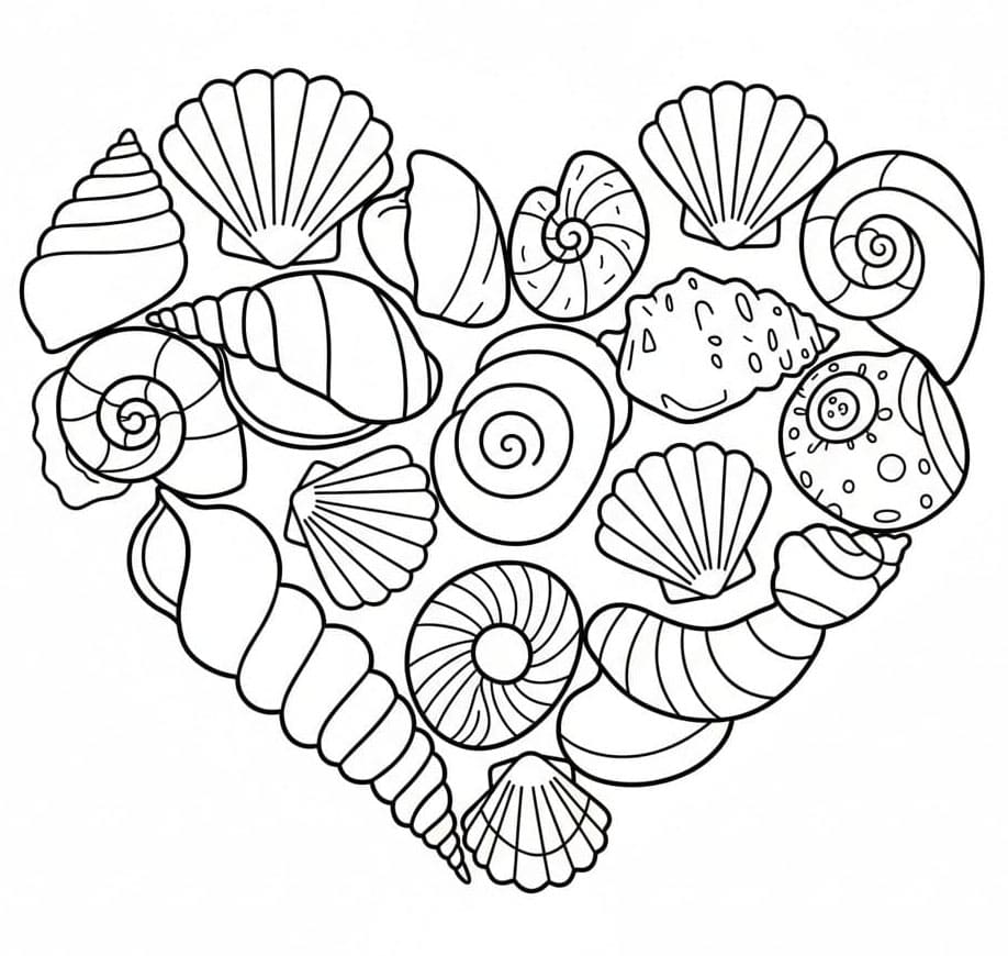 Skjell arrangert i hjerteform fargelegging