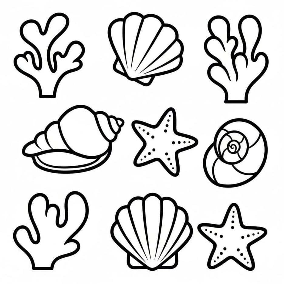 Skjell og koraller fargelegging