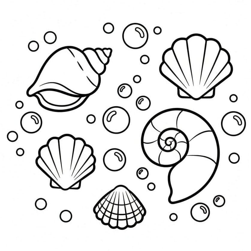 Skjell og sjøbobler fargelegging