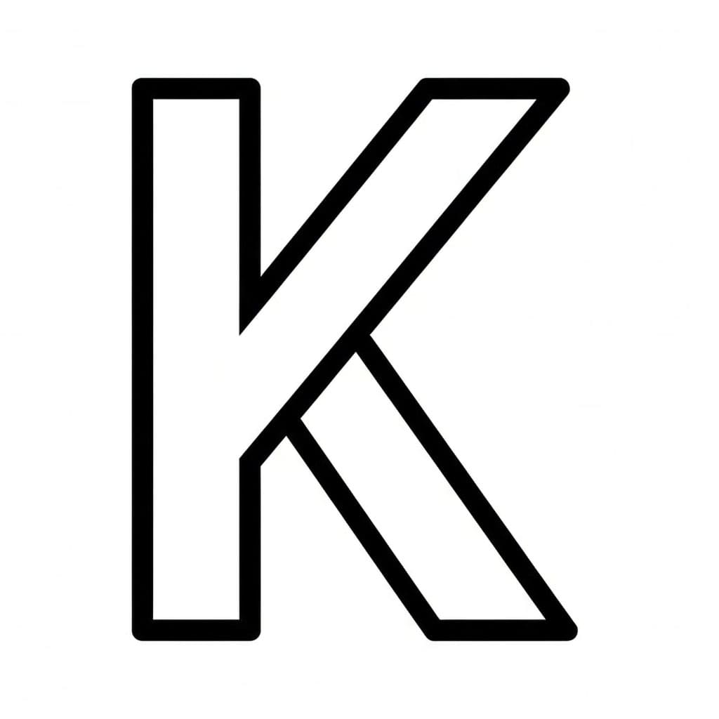 Tynn linje Bokstaven K fargelegging