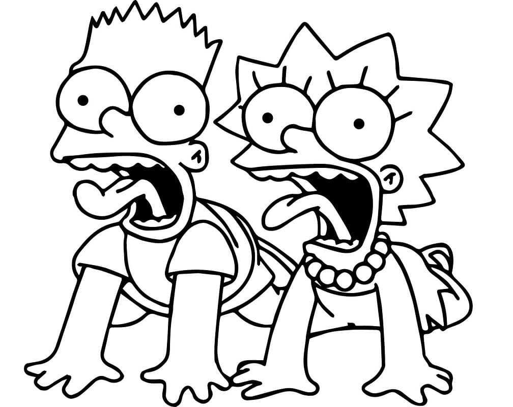 Bart og Lisa Simpson skriker bilde fargelegging