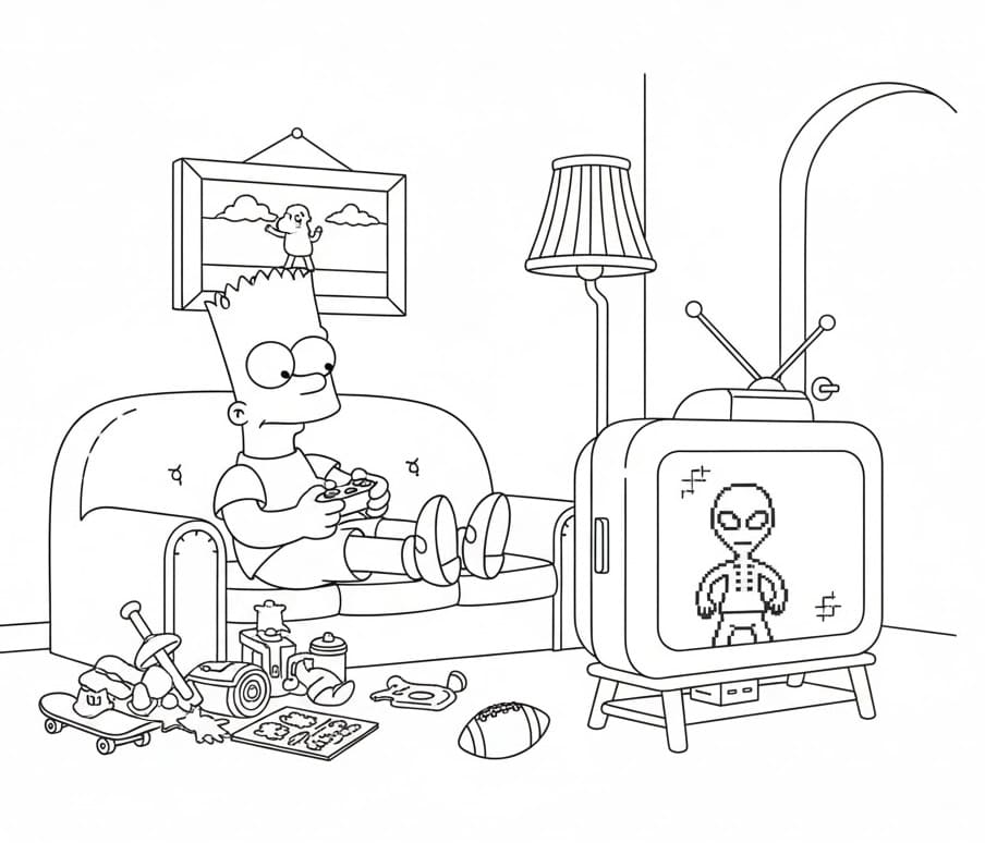 Bart Simpson hjemme fargelegging