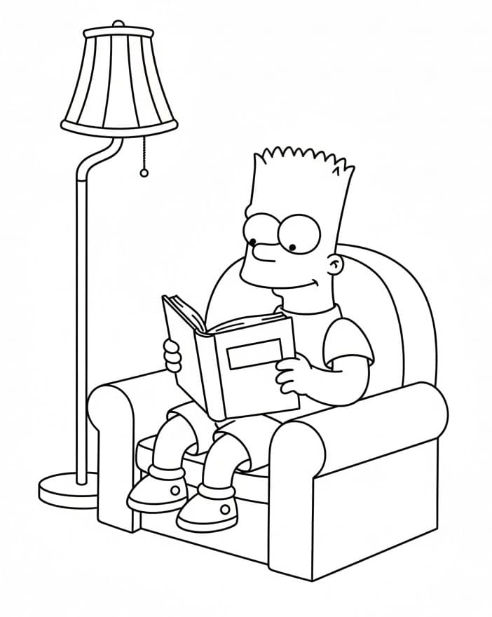 Bart Simpson leser en bok fargelegging