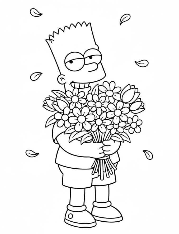 Bart Simpson med blomster fargelegging