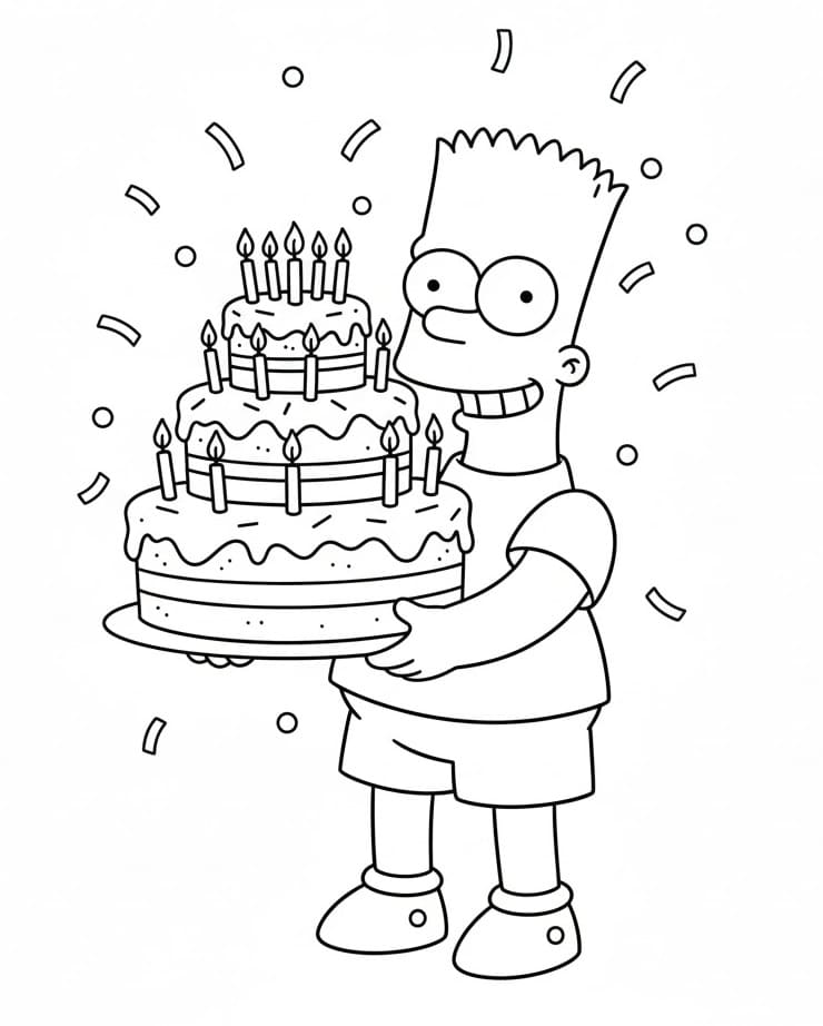 Bart Simpson med bursdagskake fargelegging